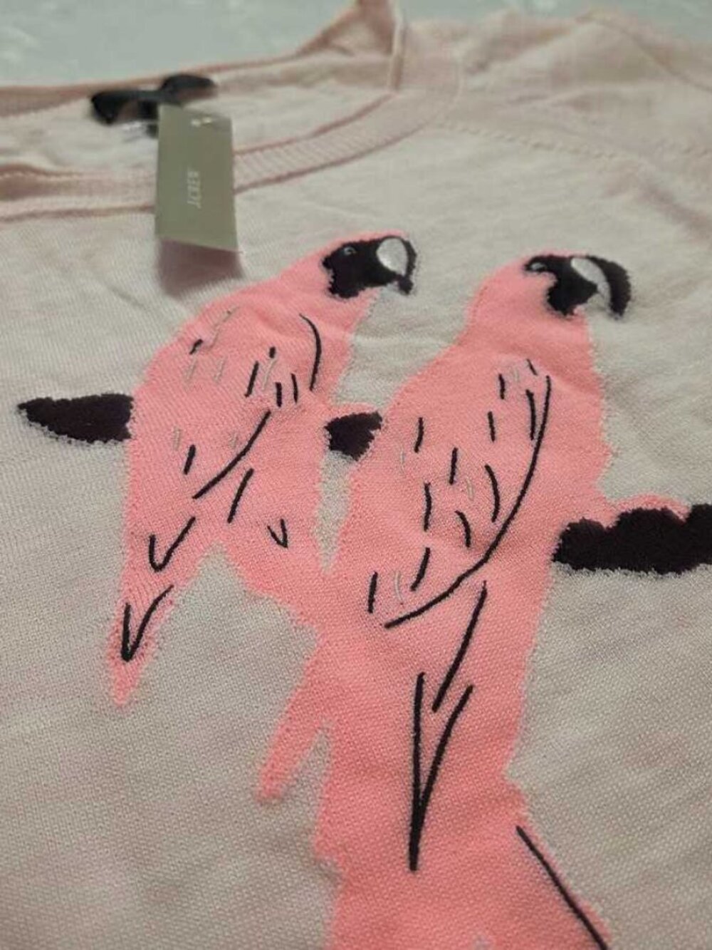 New L XL J.Crew Parrot intarsia merino wool crewneck sweater in pink parrots - Picture 4 of 9